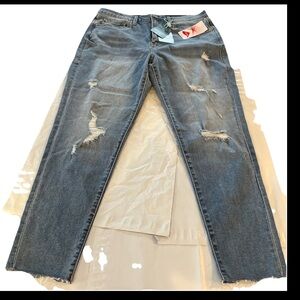 LuLaRoe Magic Waist Distressed Raw Hem Denim Skinny Ankle BLUE JEANS SZ 32, NEW
